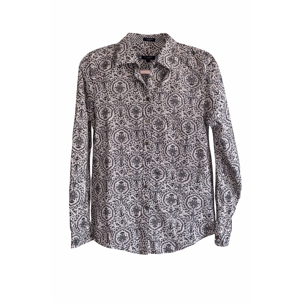 Talbots Blouse 8P Black Ivory Floral Wrinkle Resistant Cotton Career Preppy